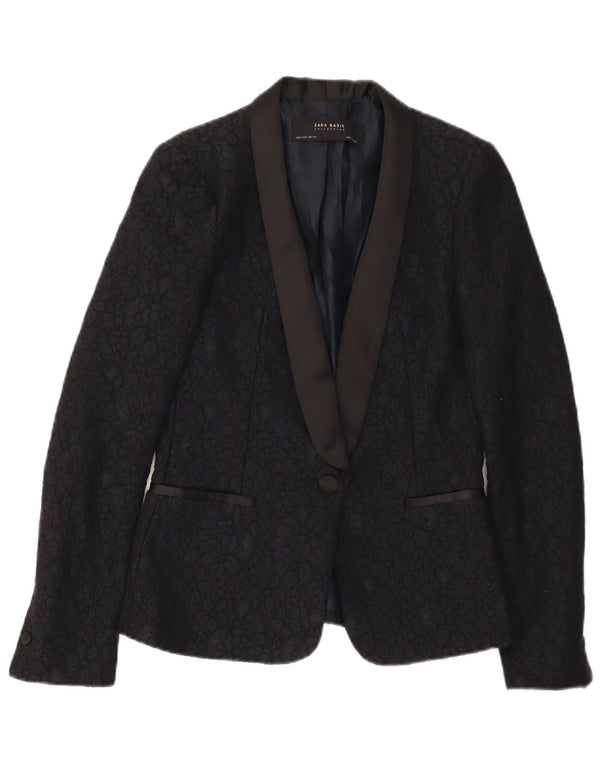 Zara Damen-Blazer mit 1 Knopf, Gr. 10, Größe S, Schwarz, Blumenmuster