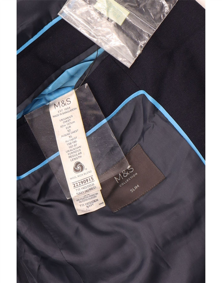 Marks & Spencer Herren-Blazer mit 2 Knöpfen, schmal, UK 42, XL, marineblaue Wolle
