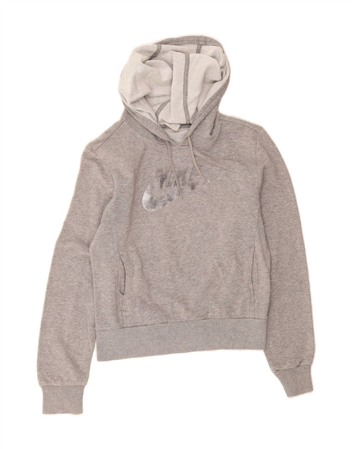NIKE Womens Crop Graphic Hoodie Jumper UK 10/12 Medium Grey Vintage Nike and Second-Hand Nike from Messina Hembry 