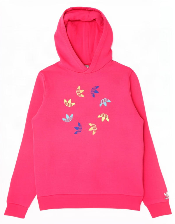 Adidas Girls Graphic Hoodie Jumper 13-14 Years Pink Cotton