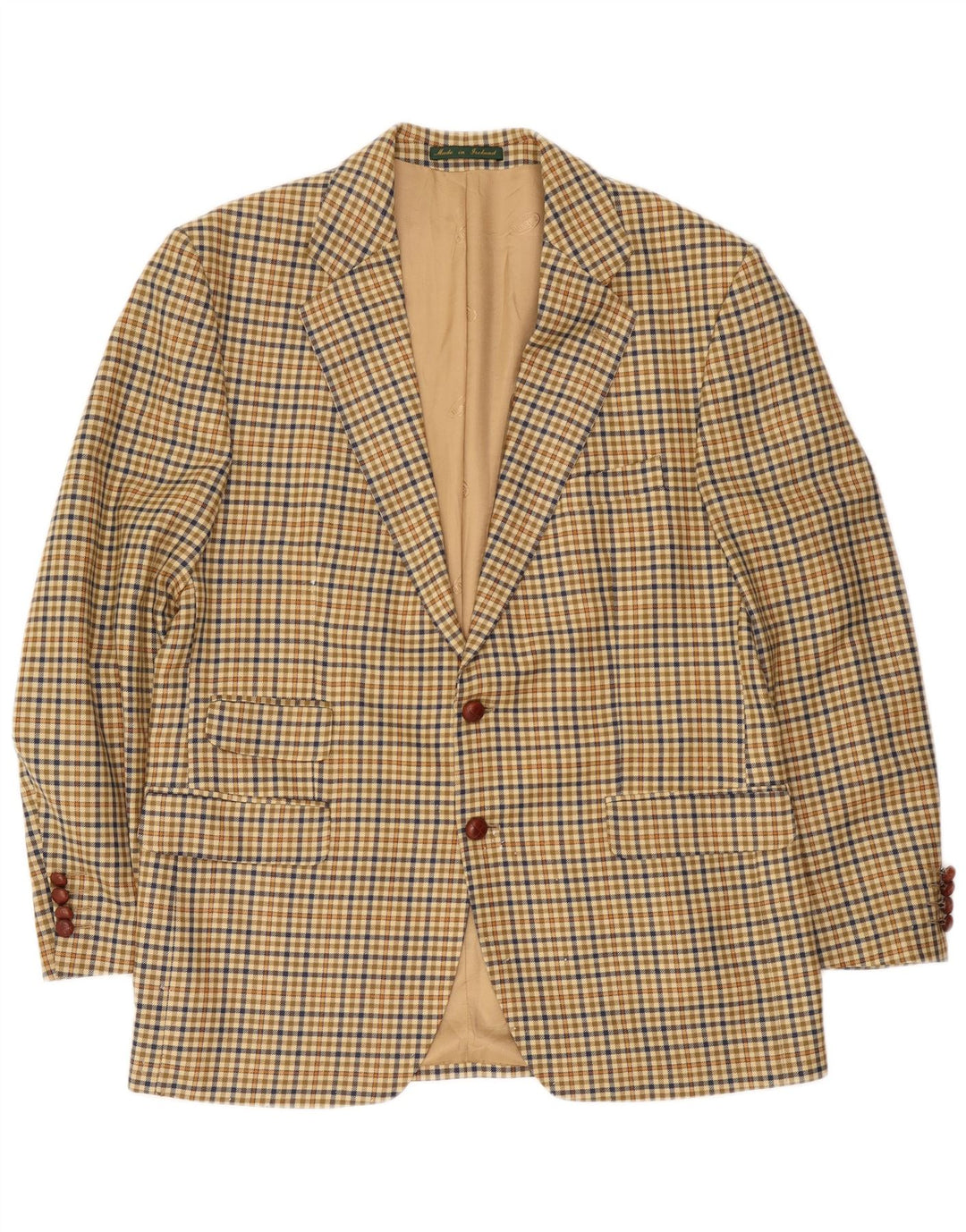 Magee Herren-Blazer mit 2 Knöpfen, EU 54, große beige karierte Schurwolle