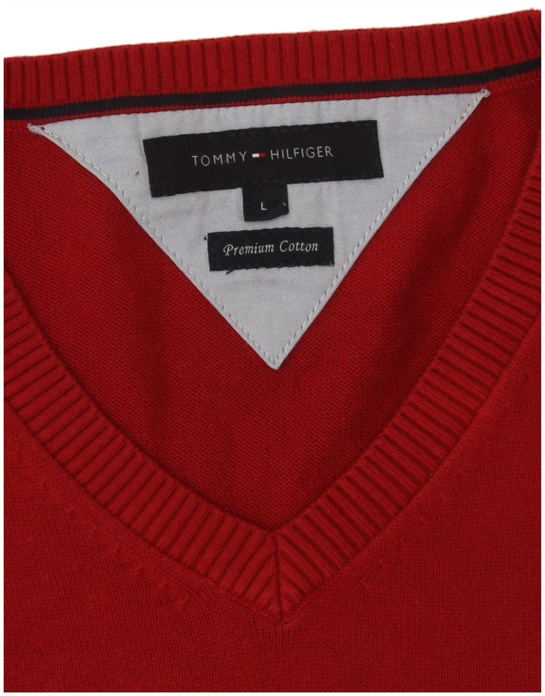 Tommy Hilfiger Herren-Pullover mit V-Ausschnitt, groß, rote Baumwolle