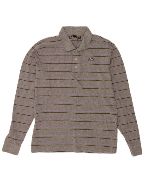 Kappa Herren Langarm-Poloshirt XL grau gestreift aus Baumwolle
