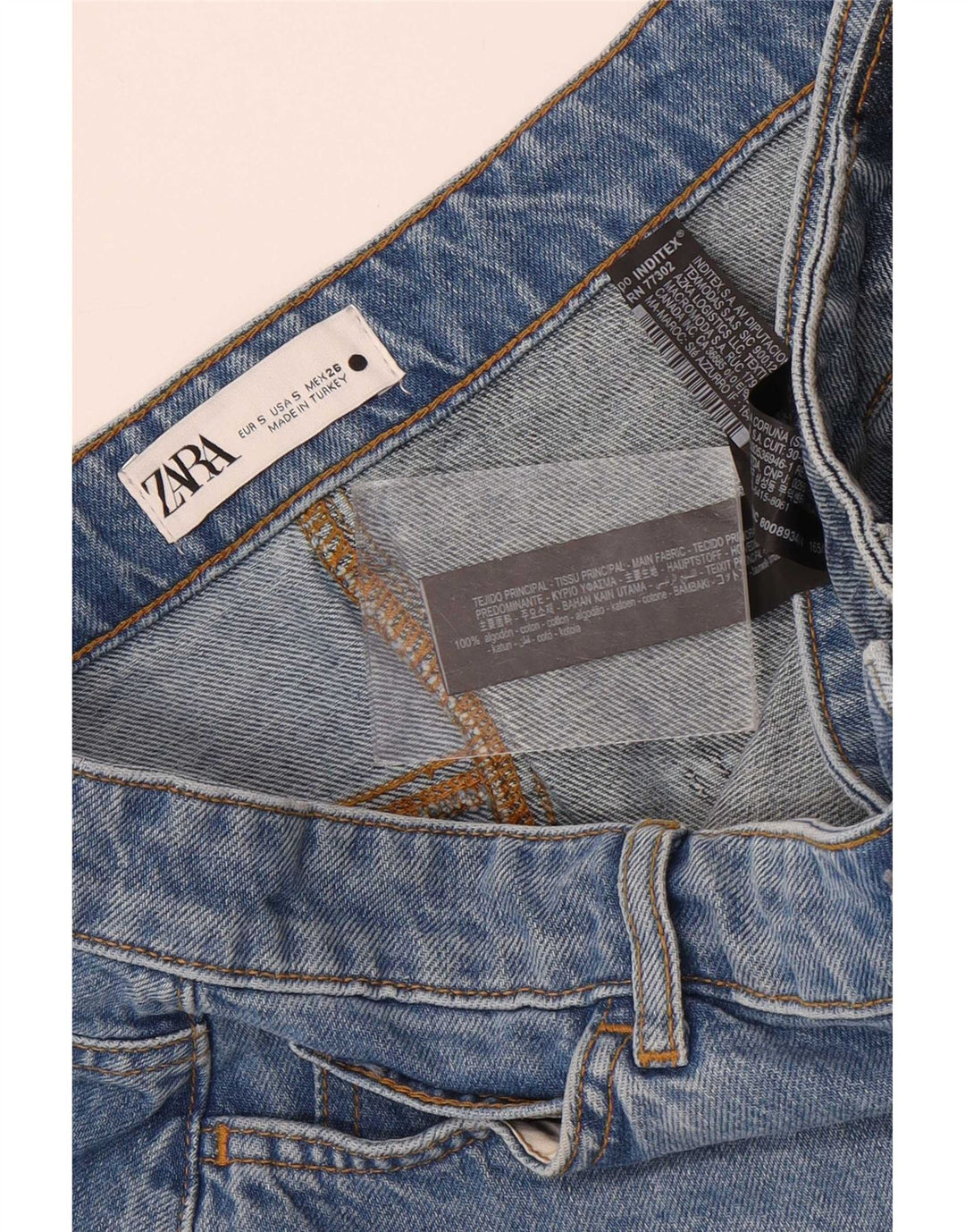 Zara Asymmetrischer Jeansrock für Damen, Größe S, W26, Blau, Patchwork, Baumwolle