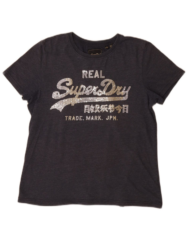 Superdry Damen Grafik-T-Shirt-Oberteil UK 12 Mittelgrau