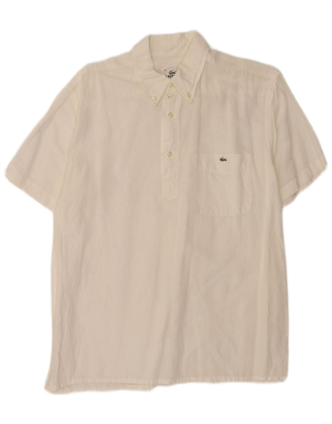 Lacoste Herren Kurzarm-Pulloverhemd, Größe 42, großes weißes Leinen
