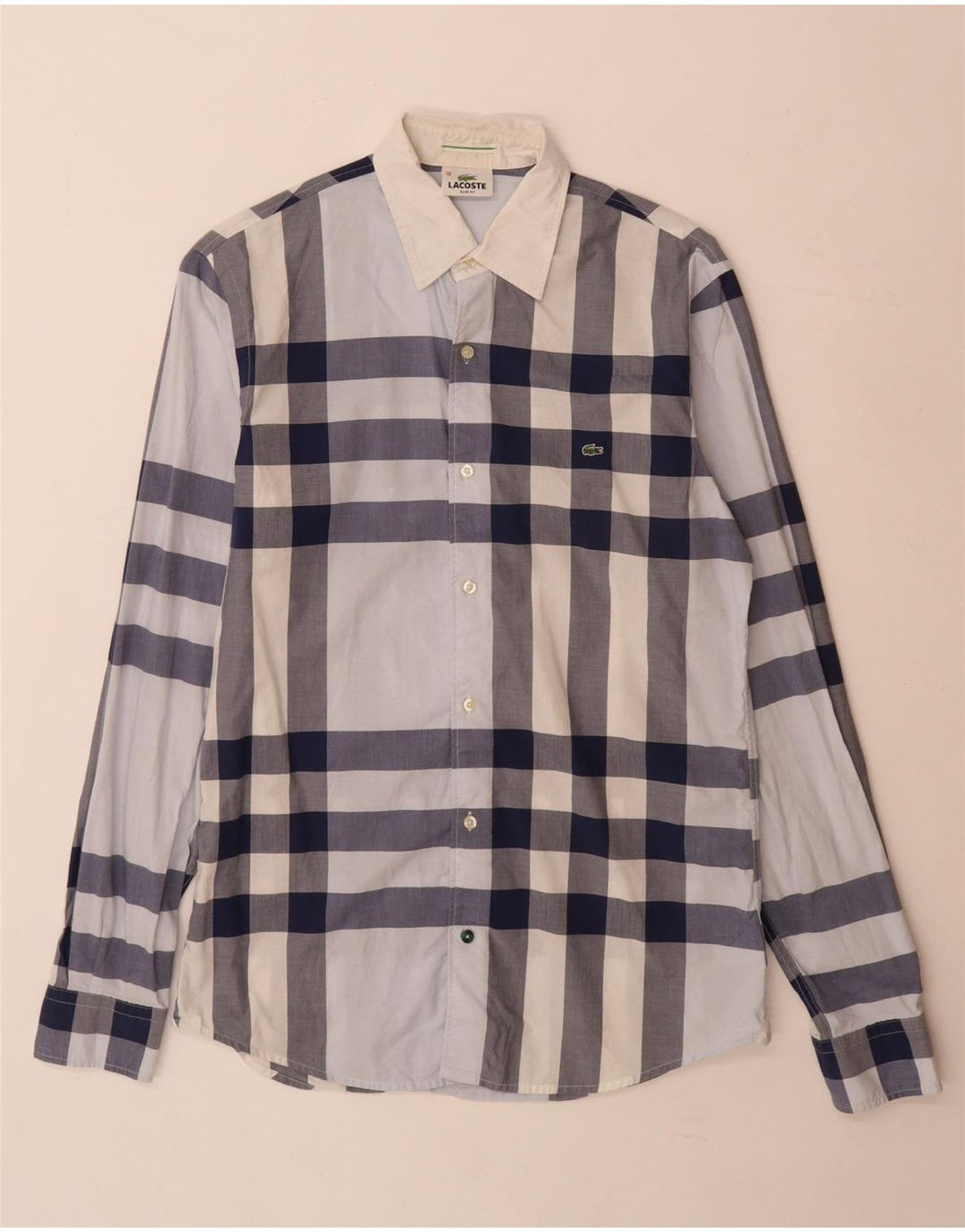Lacoste Herren-Hemd mit schmaler Passform, Größe 38, klein, blau kariert, Baumwolle