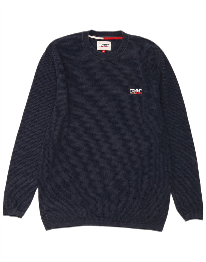 Tommy Hilfiger Herren-Pullover mit Rundhalsausschnitt, mittlere marineblaue Baumwolle