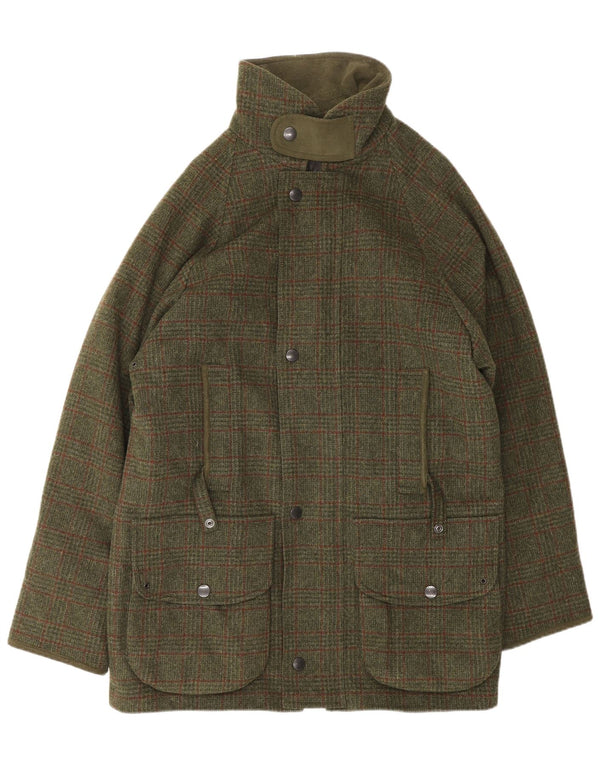 Barbour Mens Utility Jacket UK 38 Medium Khaki Plaid Wool