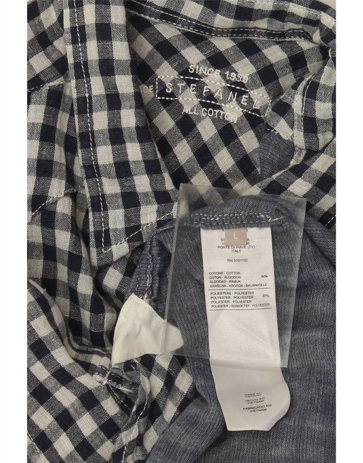 Stefanel Herren-Westernhemd, groß, marineblau, Gingham-Baumwolle