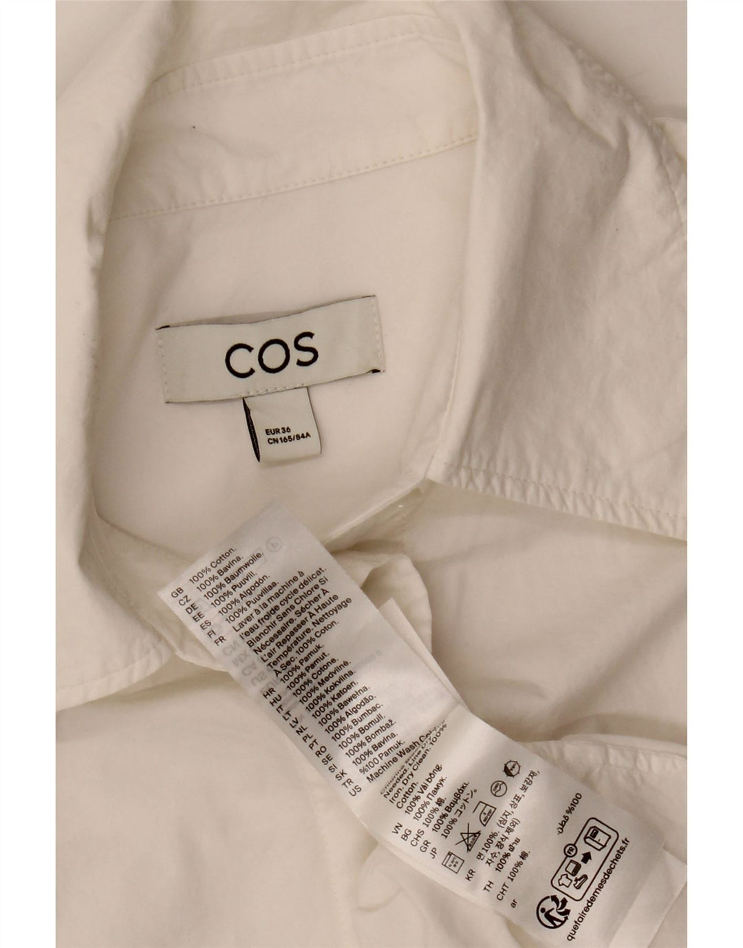 Cos Damen-Oversize-Hemd, EU 36, Größe S, weiße Baumwolle