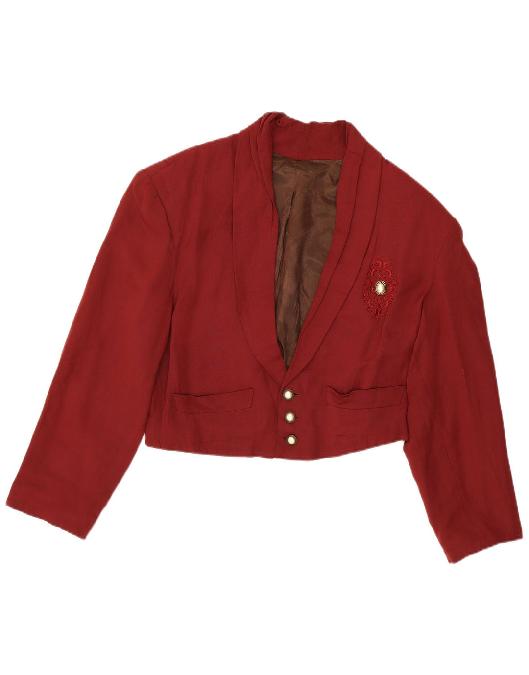 Vintage Damen übergroße Crop 3-Knopf-Blazer-Jacke UK 14 Medium Maroon