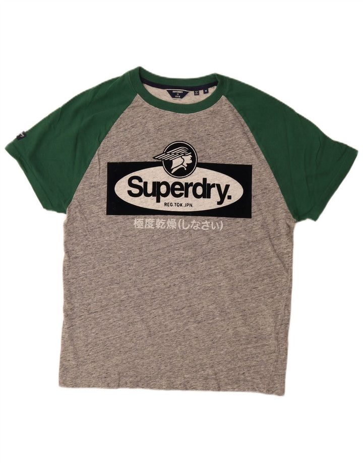 Superdry Herren Grafik-T-Shirt-Oberteil aus mittelgrauer Colourblock-Baumwolle