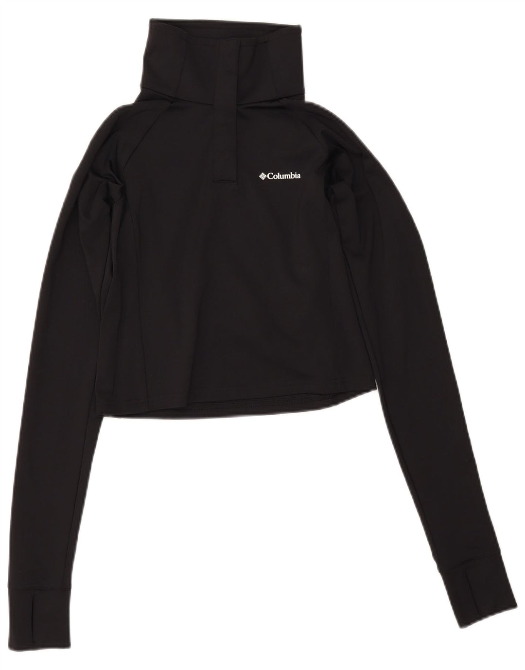 COLUMBIA Damen Crop Button Neck Pullover Trainingsanzug Top UK 12 Medium Schwarz