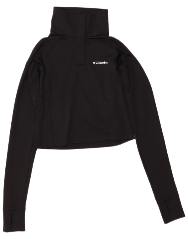 COLUMBIA Damen Crop Button Neck Pullover Trainingsanzug Top UK 12 Medium Schwarz