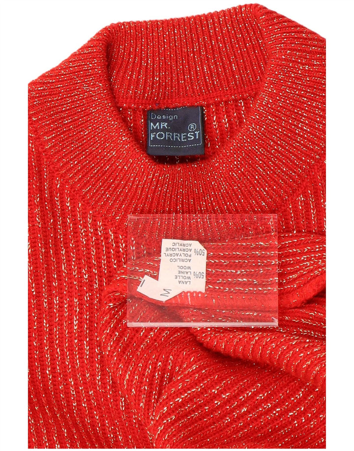 VINTAGE Womens Turtle Neck Jumper Sweater UK 14 Medium Red Pinstripe