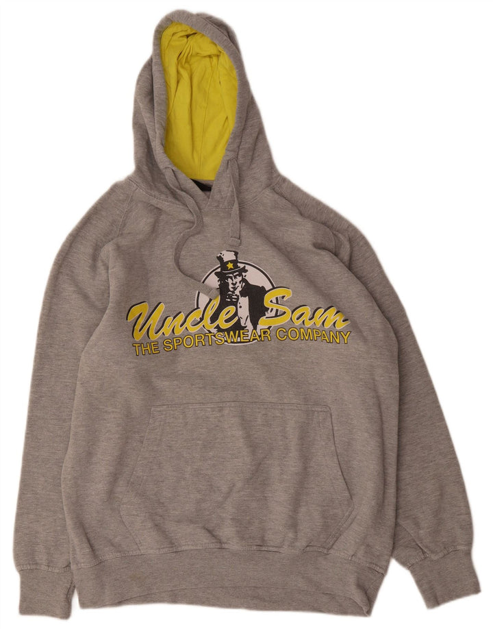 UNCLE SAM Mens Graphic Hoodie Jumper XL Grey Cotton