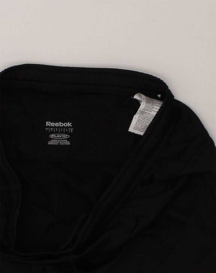 REEBOK Womens Capri Tracksuit Trousers UK 14 Large Black Polyester | Vintage Reebok | Thrift | Second-Hand Reebok | Used Clothing | Messina Hembry 