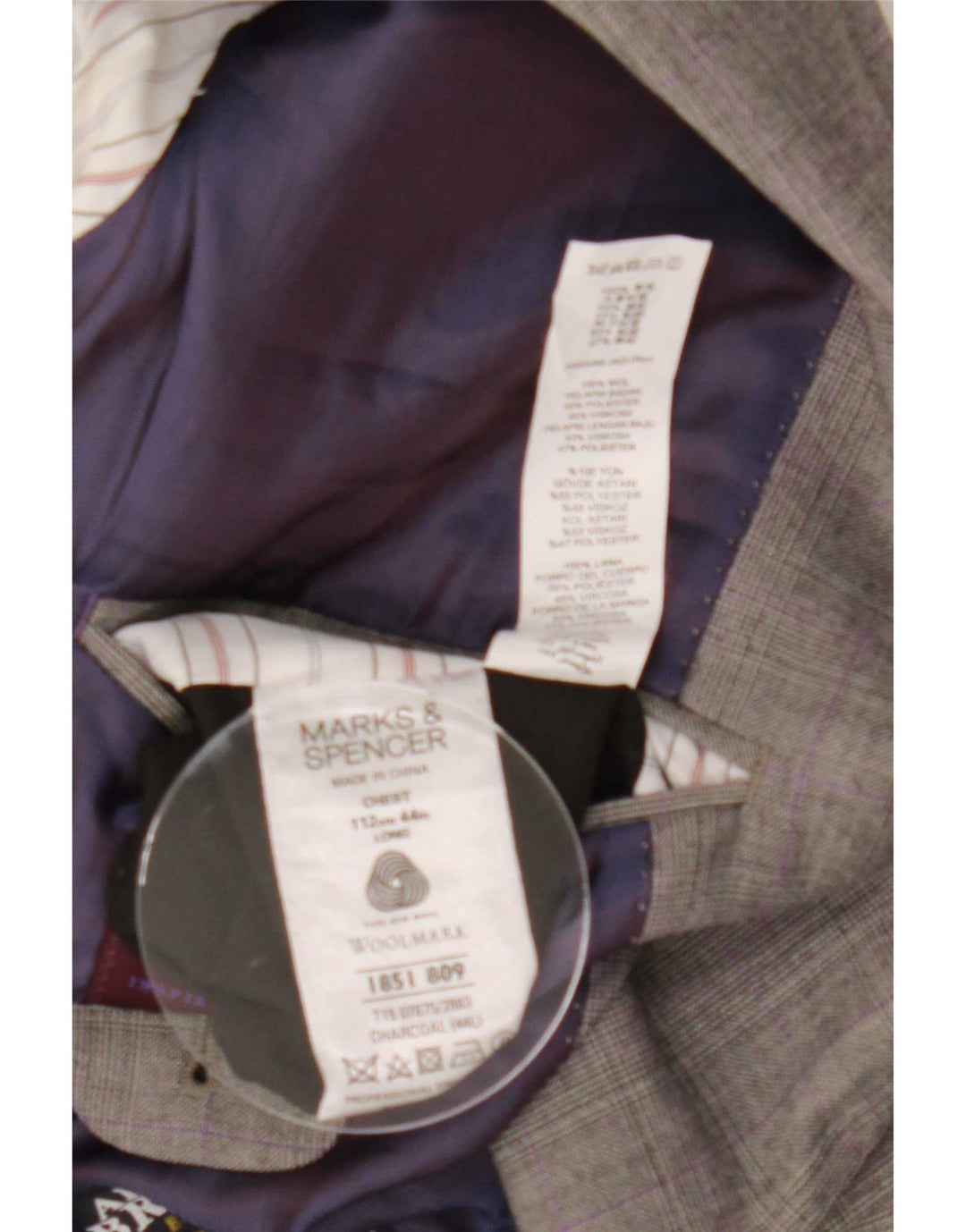 Marks & Spencer Herren-Blazer mit 2 Knöpfen, UK 44, XL, grau karierte Wolle