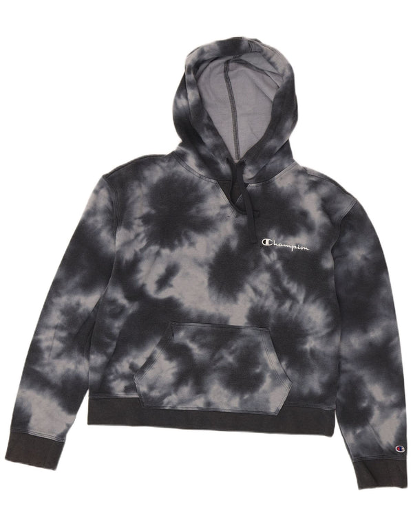 Champion Damen Kapuzenpullover UK 16 Large Marineblaue Batik-Baumwolle