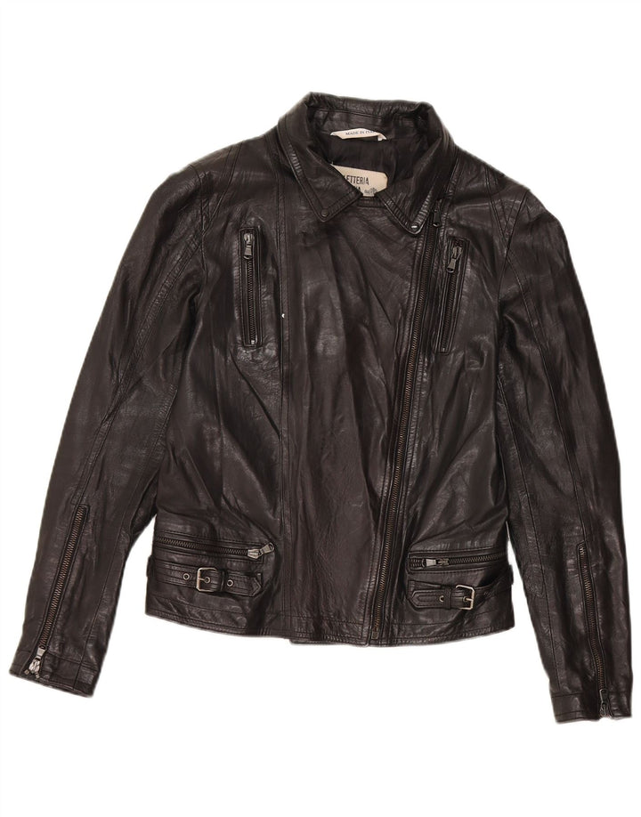 Bayside Damen Leder-Bikerjacke IT 44 Mittelschwarzes Leder