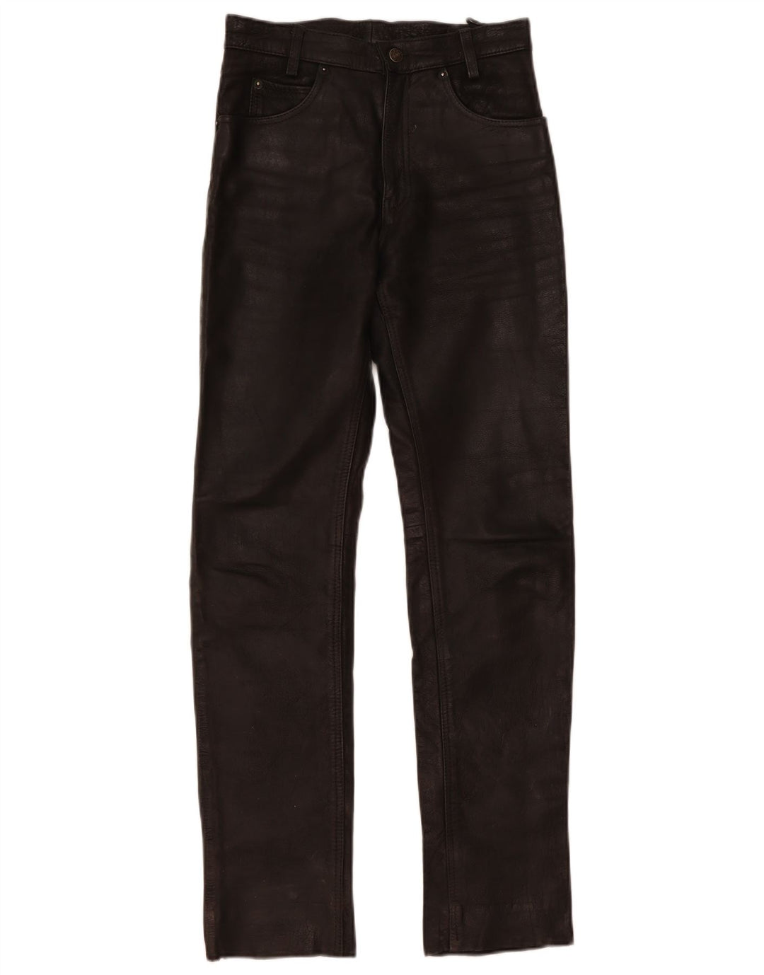 Vintage Damen Slim Lederhose W28 L32 Schwarzes Leder