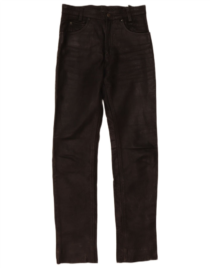 Vintage Damen Slim Lederhose W28 L32 Schwarzes Leder