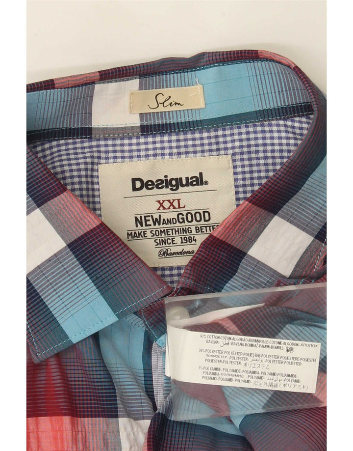Desigual Herren Slim Shirt 2XL Mehrfarbig kariert Baumwolle