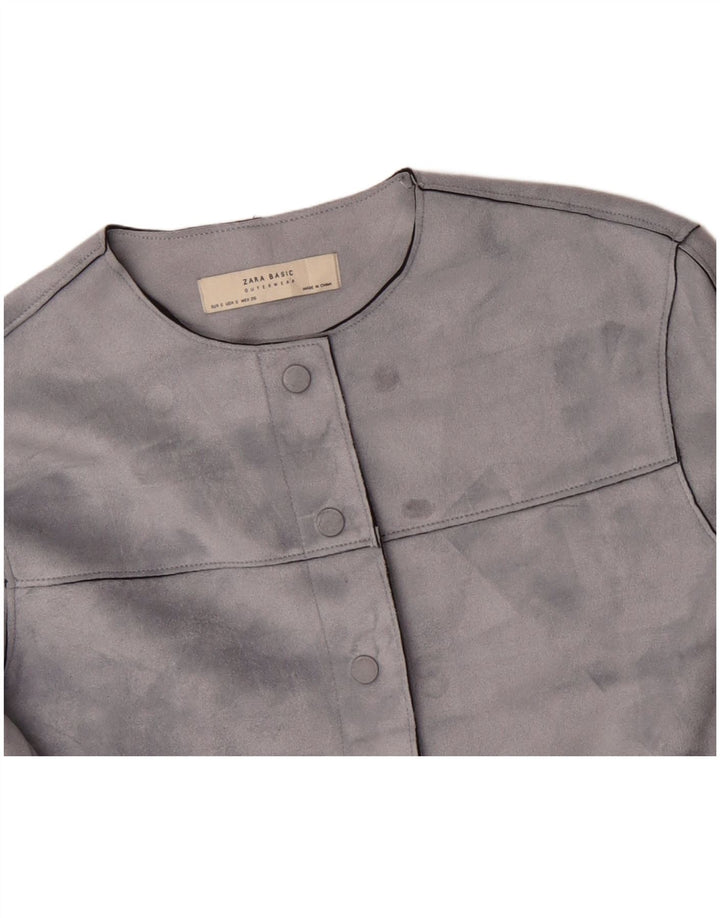 ZARA Damen Übergroße Crop Bomberjacke UK 10 Small Grau Polyester
