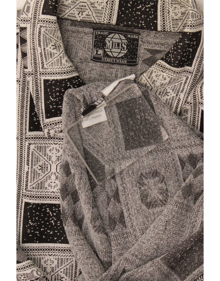 Vintage Herren Flanellhemd Große graue geometrische Baumwolle