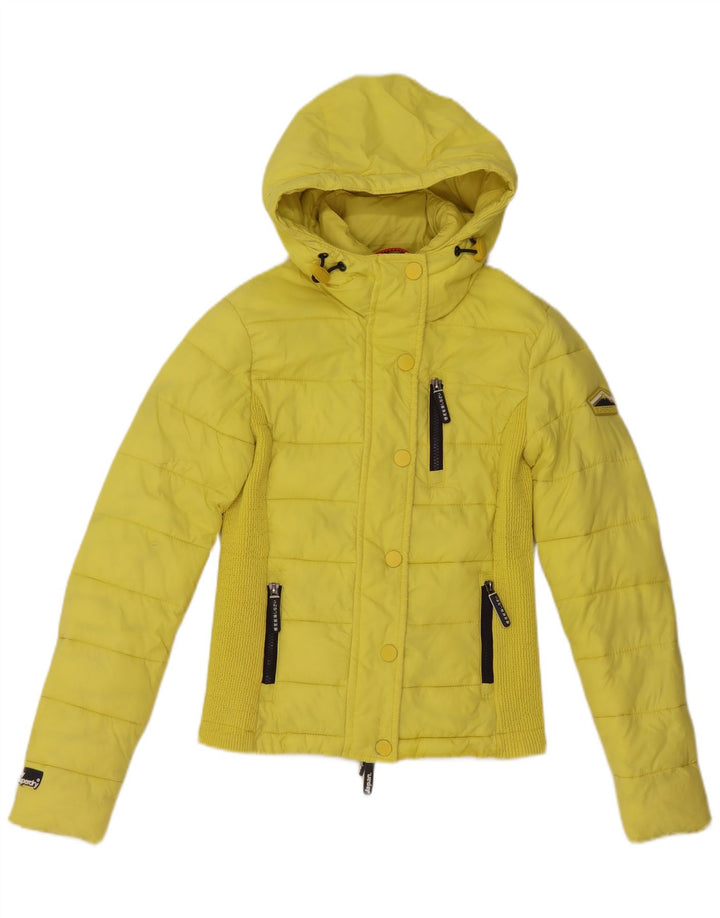 SUPERDRY Wattierte Damenjacke mit Kapuze, UK 14, mittelgelbes Nylon