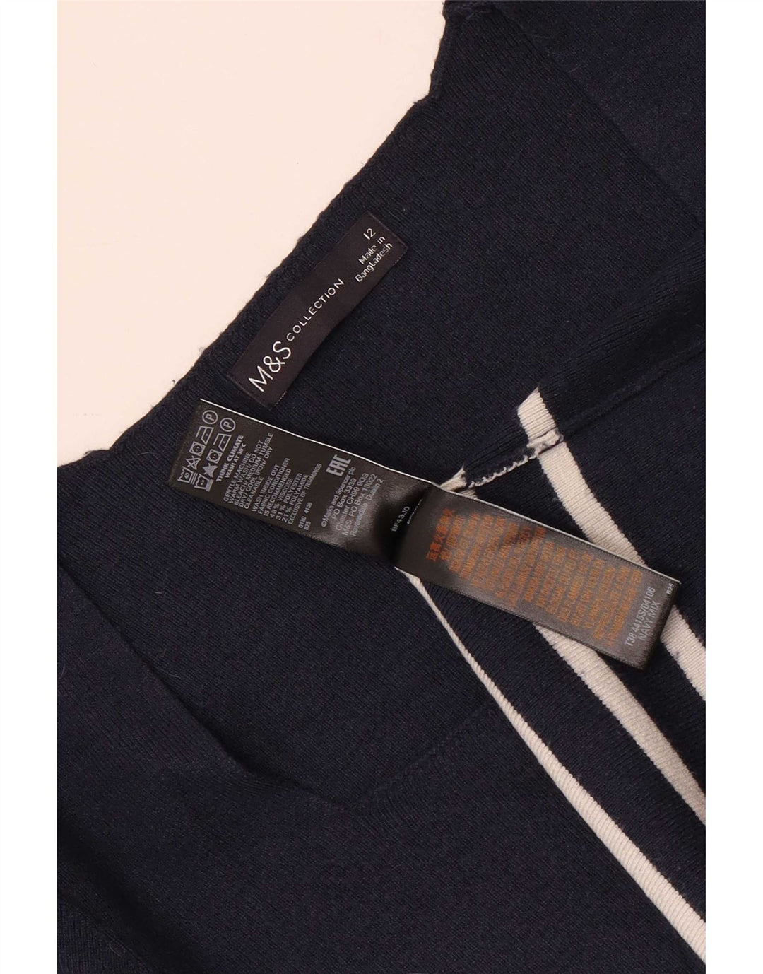 Marks & Spencer Damen Crop Top UK 12 Medium Marineblau gestreift Viskose