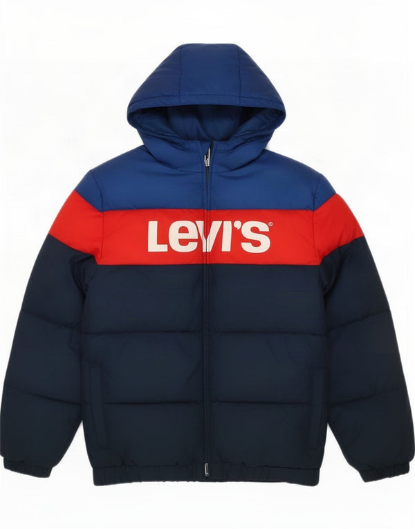 Levi's Jungen-Jacke mit Kapuze und Grafik, wattiert, 13–14 Jahre, XL, Blau, Farbblock
