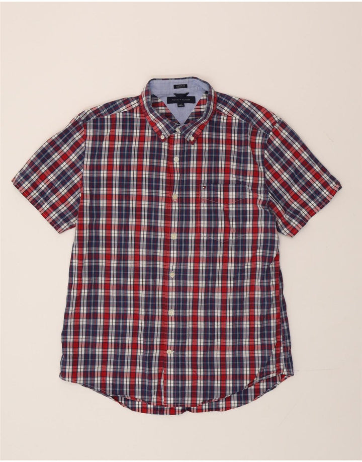 Tommy Hilfiger Herren Kurzarm-Hemd mit individueller Passform, groß, marineblau kariert