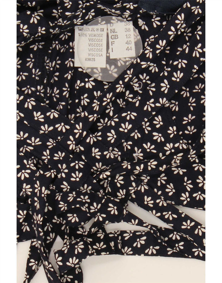 Vintage Damen Sonnenkleid UK 12 Medium Marineblau Blumen Viskose