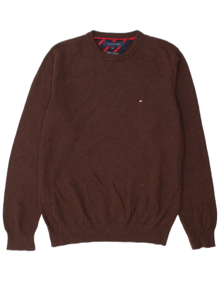 Tommy Hilfiger Herren-Pullover mit Rundhalsausschnitt, mittelbraune Lammwolle