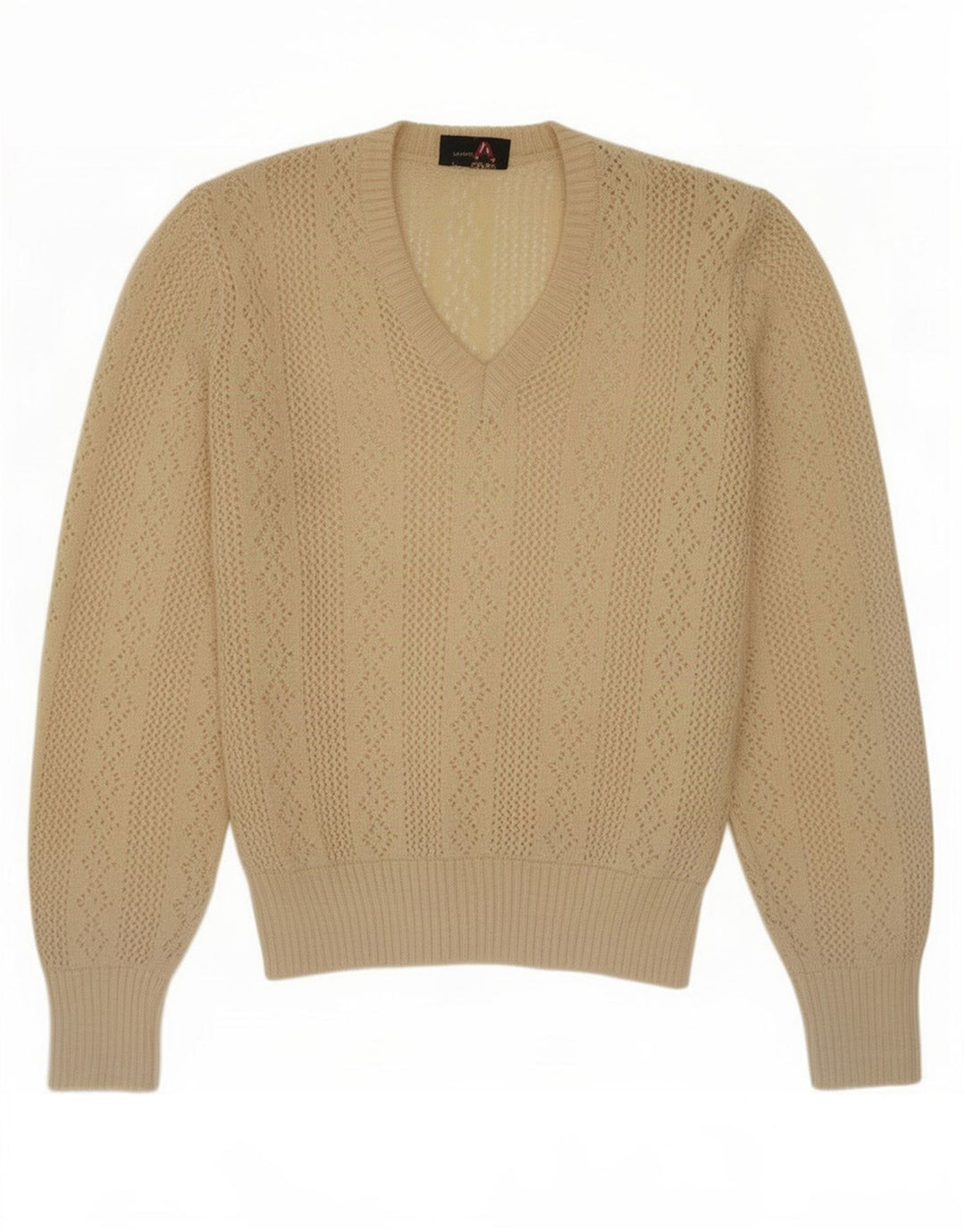 Geyer Damen-Pullover mit V-Ausschnitt, durchsichtig, EU 42, Größe L, Beige