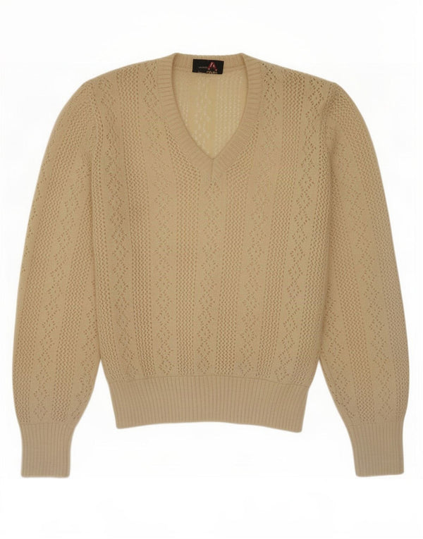 Geyer Damen-Pullover mit V-Ausschnitt, durchsichtig, EU 42, Größe L, Beige