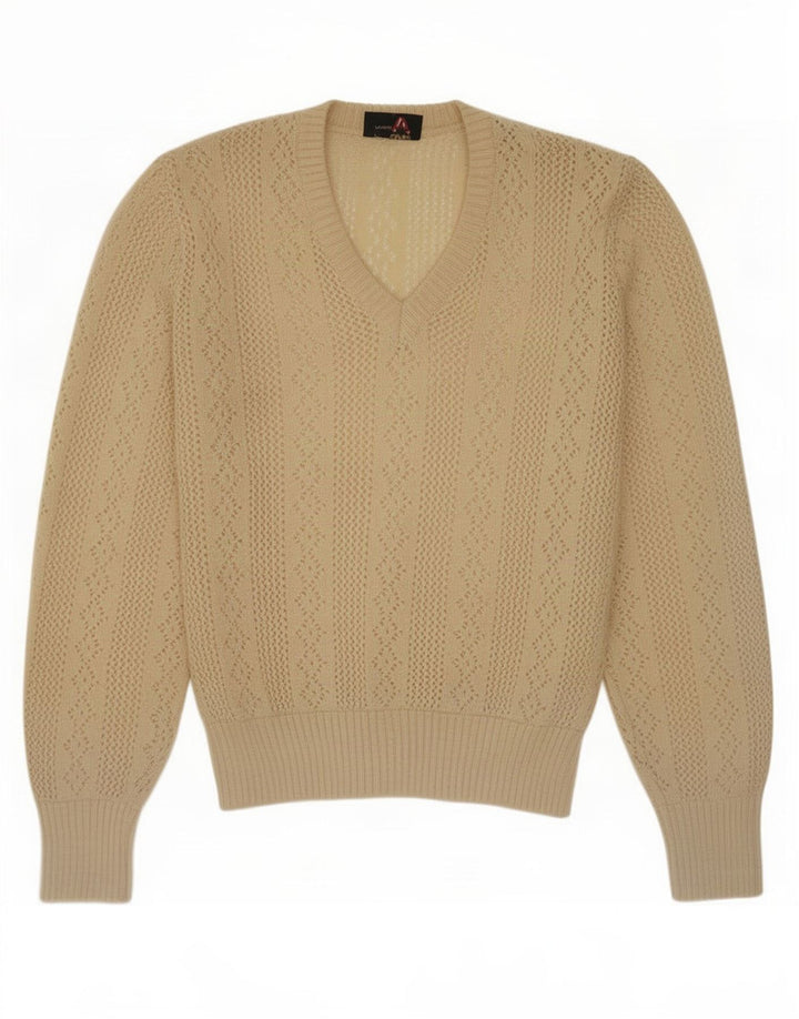 Geyer Damen-Pullover mit V-Ausschnitt, durchsichtig, EU 42, Größe L, Beige