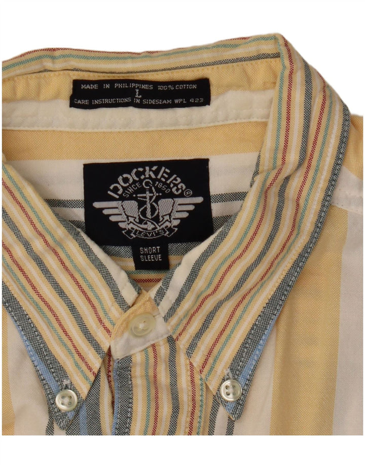 DOCKERS Herren-Kurzarmhemd, groß, gelb gestreift, Baumwolle