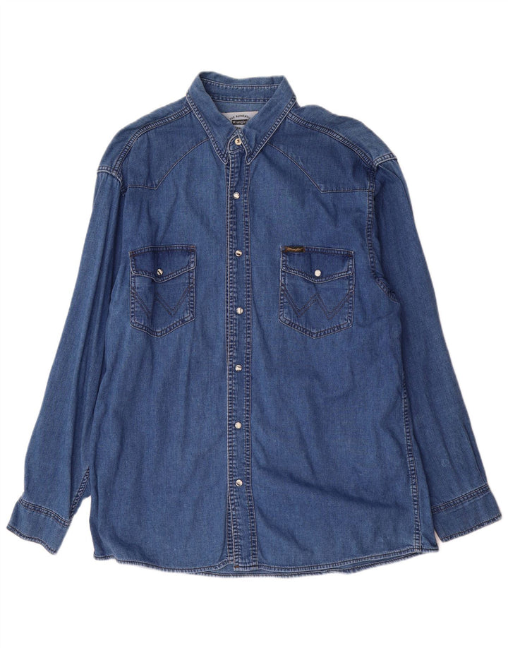 Wrangler Herren Western-Jeanshemd XL, blaue Baumwolle