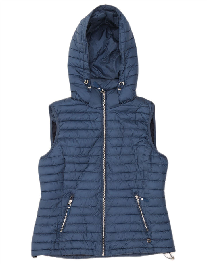 Massimo Dutti Wattierte Damen-Weste mit Kapuze, UK 12, Mittelblau, Polyester