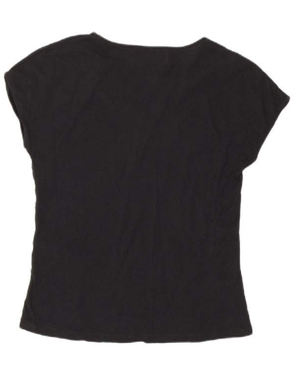 Zara Womens Abstract Pattern T-Shirt Top UK 12 Mittelschwarze Baumwolle