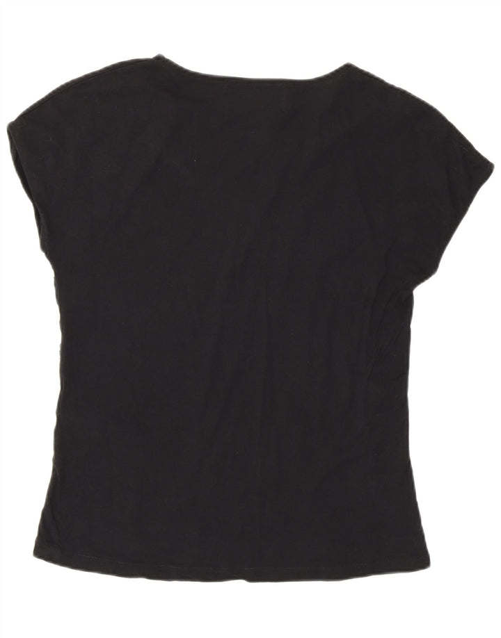 Zara Womens Abstract Pattern T-Shirt Top UK 12 Mittelschwarze Baumwolle