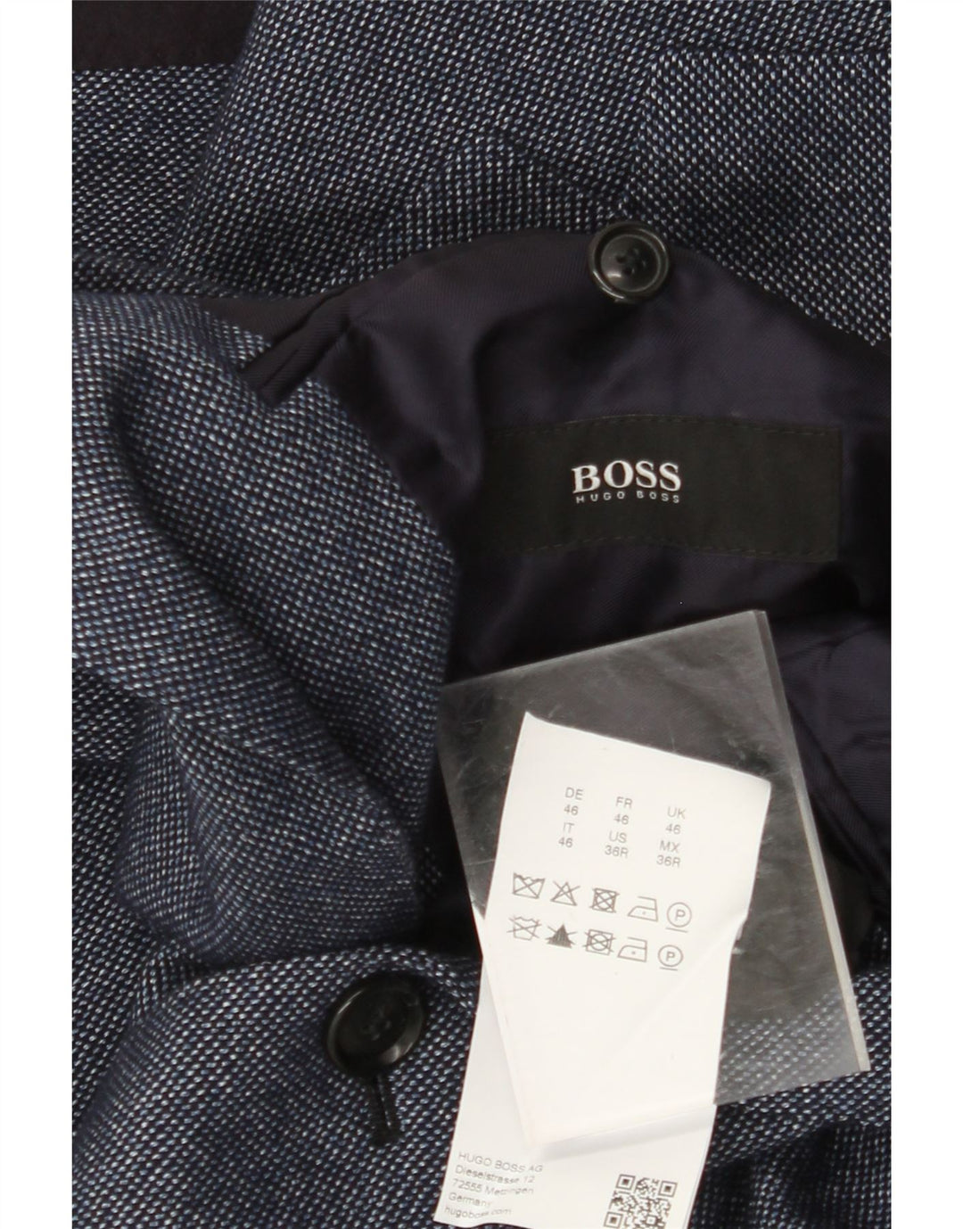HUGO BOSS Herren 2-Knopf-Blazerjacke EU 46 Kleine marineblaue Wolle
