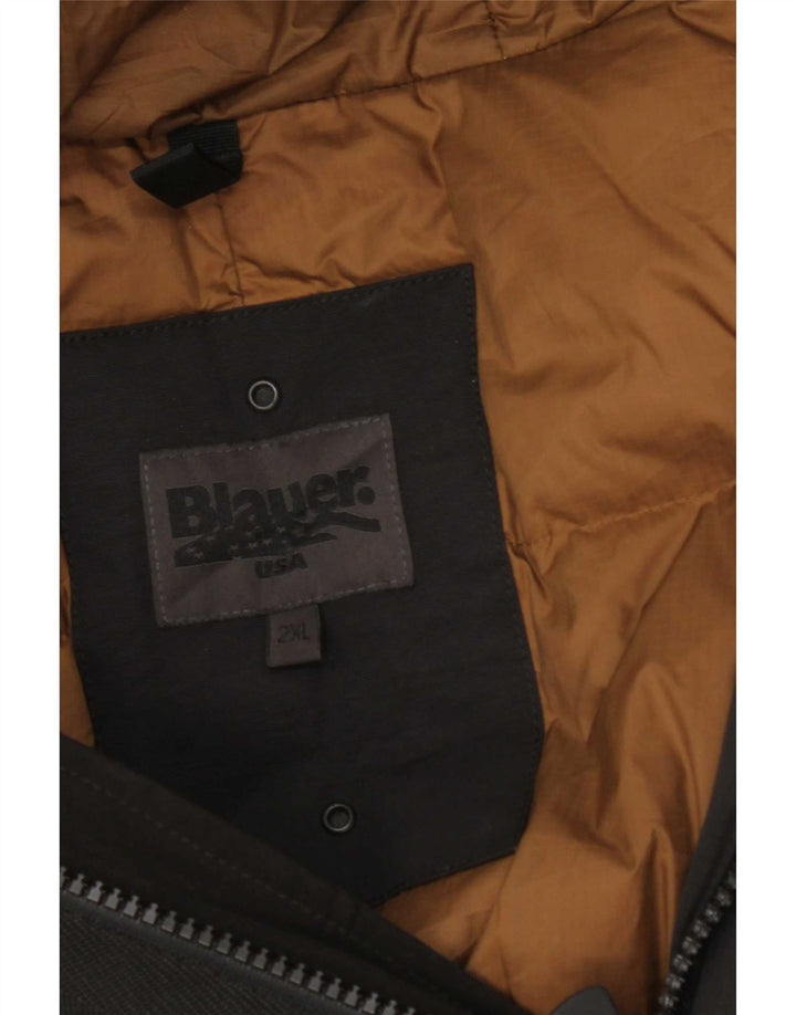 Blauer wattierter Herrenmantel mit Kapuze, UK 44 2XL, schwarzes Polyester