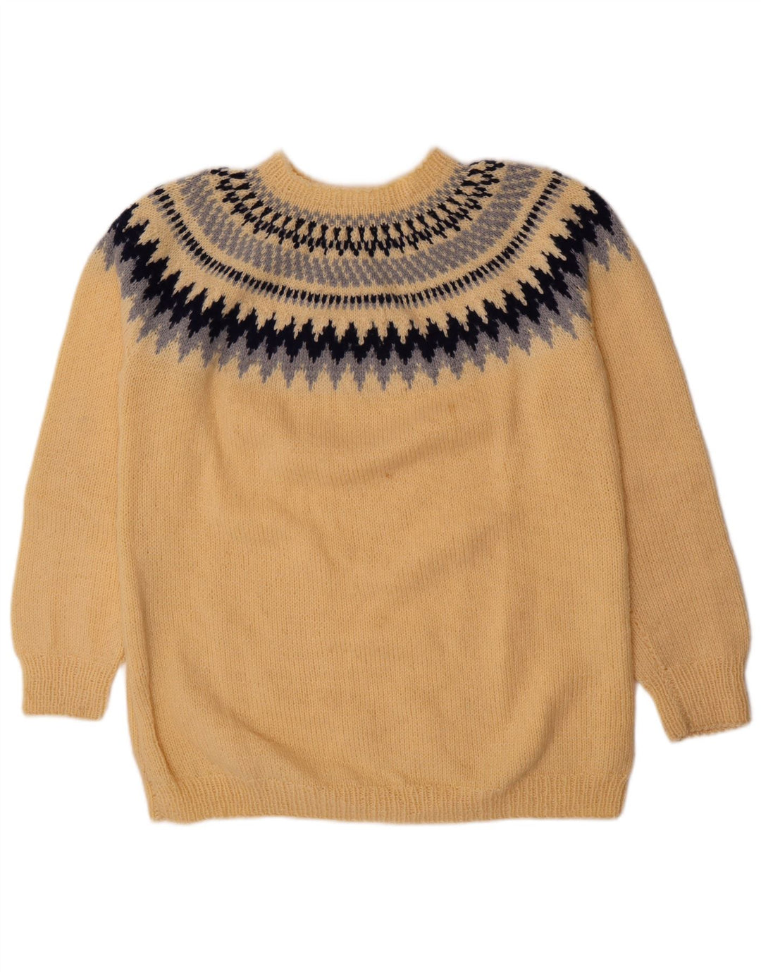 Vintage Herren Pullover mit Rundhalsausschnitt, Mittelgelb, Fair Isle