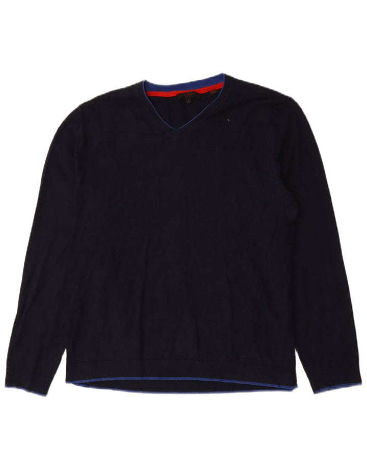 Ted Baker Herren-Pullover mit V-Ausschnitt, Größe 4, groß, Marineblau