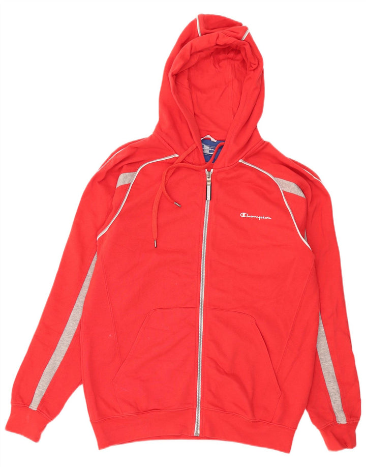CHAMPION Mens Zip Hoodie Sweater Large Red Cotton