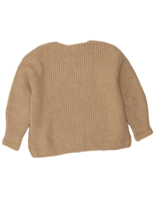 Zara Damen-Pullover, übergroß, U-Boot-Ausschnitt, Gr. 6, XS, Beige, Polyester